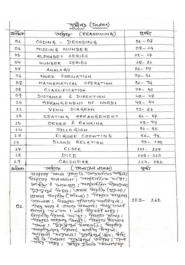 RankersNotes -RRB NTPC Gr-D RPF Constable Technician Handwritten Notes -Bengali Medium